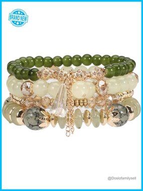 Bohemian Stackable Beaded Bracelets Set Crystal Glass Gold Plated Stretch